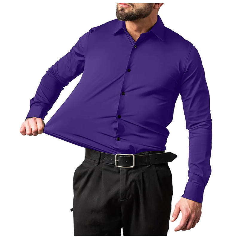 Men’s Luxury Dress Shirt – Solid Long Sleeve Stretch Button-Down, Business Casual, Wrinkle-Free, Formal Shirt for Men - Image 5