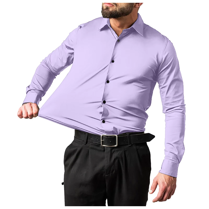 Men’s Luxury Dress Shirt – Solid Long Sleeve Stretch Button-Down, Business Casual, Wrinkle-Free, Formal Shirt for Men