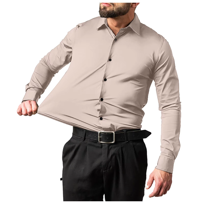 Men’s Luxury Dress Shirt – Solid Long Sleeve Stretch Button-Down, Business Casual, Wrinkle-Free, Formal Shirt for Men - Image 2