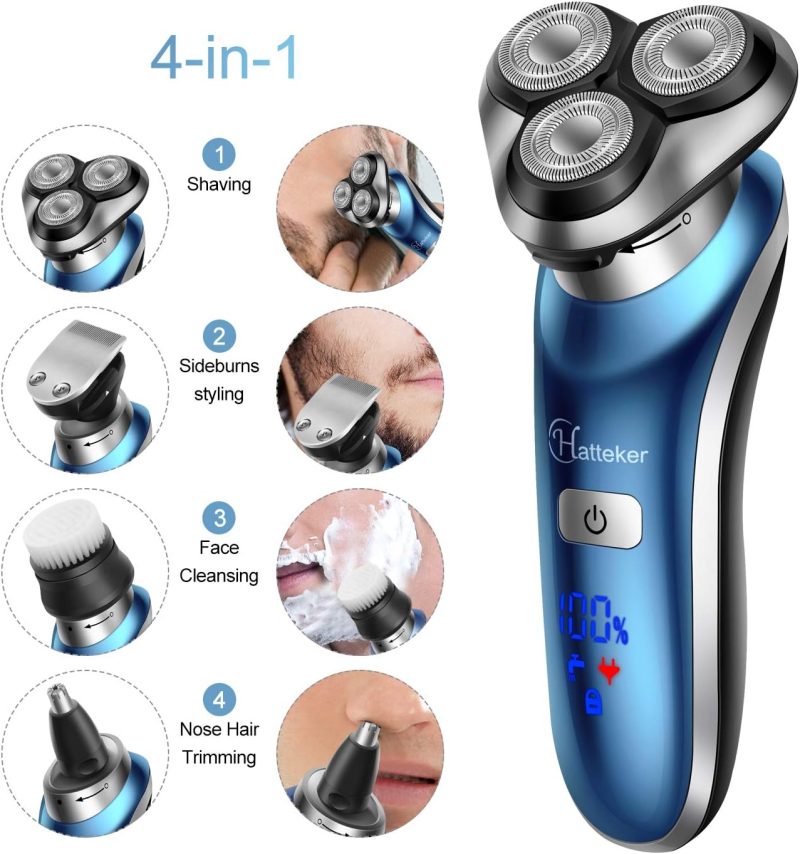 4-in-1 Electric Shaver & Trimmer – Cordless, Rechargeable, Waterproof Rotary Razor - Image 3