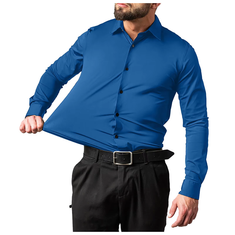 Men’s Luxury Dress Shirt – Solid Long Sleeve Stretch Button-Down, Business Casual, Wrinkle-Free, Formal Shirt for Men - Image 3