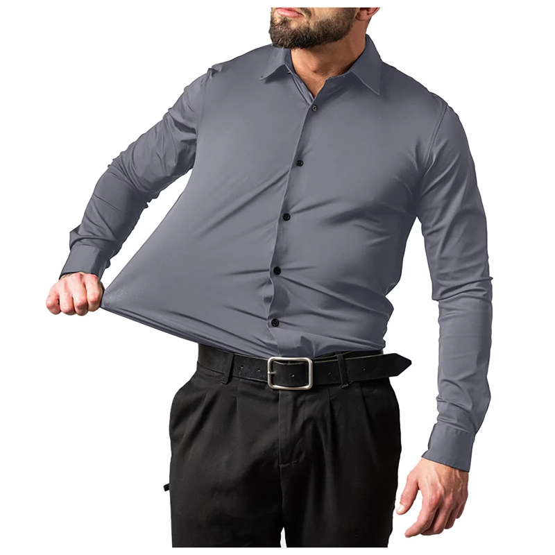 Men’s Luxury Dress Shirt – Solid Long Sleeve Stretch Button-Down, Business Casual, Wrinkle-Free, Formal Shirt for Men - Image 4