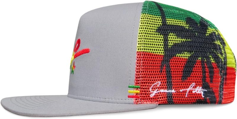 Grace Folly Rasta Snapback Trucker Hat – Adjustable Fit, Mesh Back, Flat Bill - Image 3