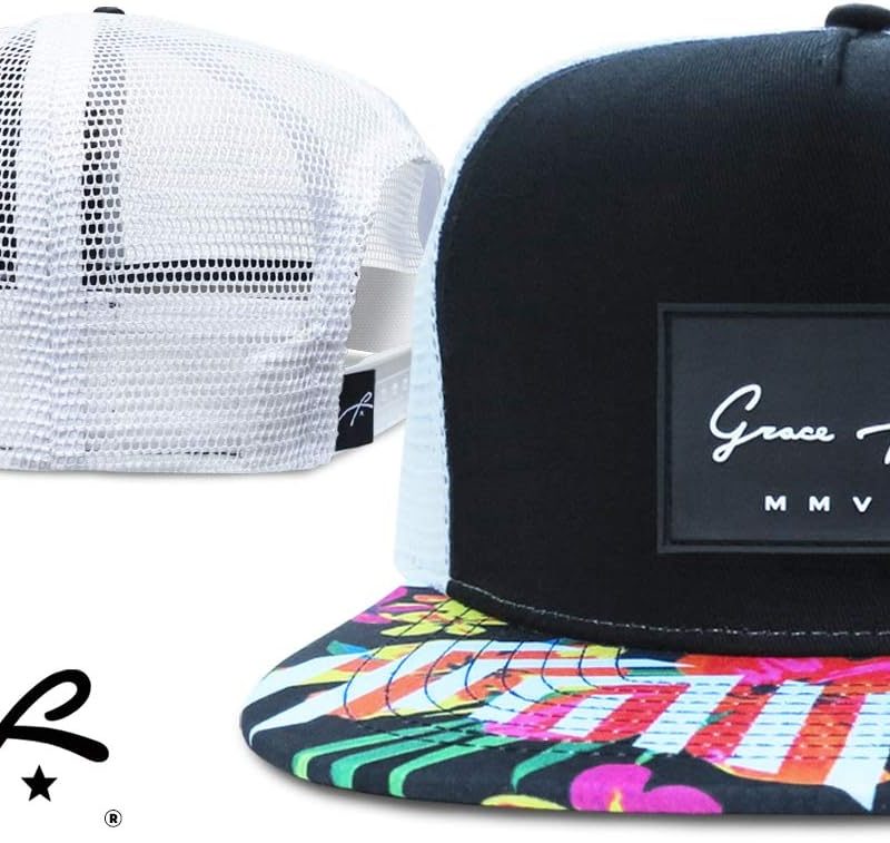 Grace Folly Floral Snapback Trucker Hat – Adjustable Fit, Mesh Back, Flat Bill