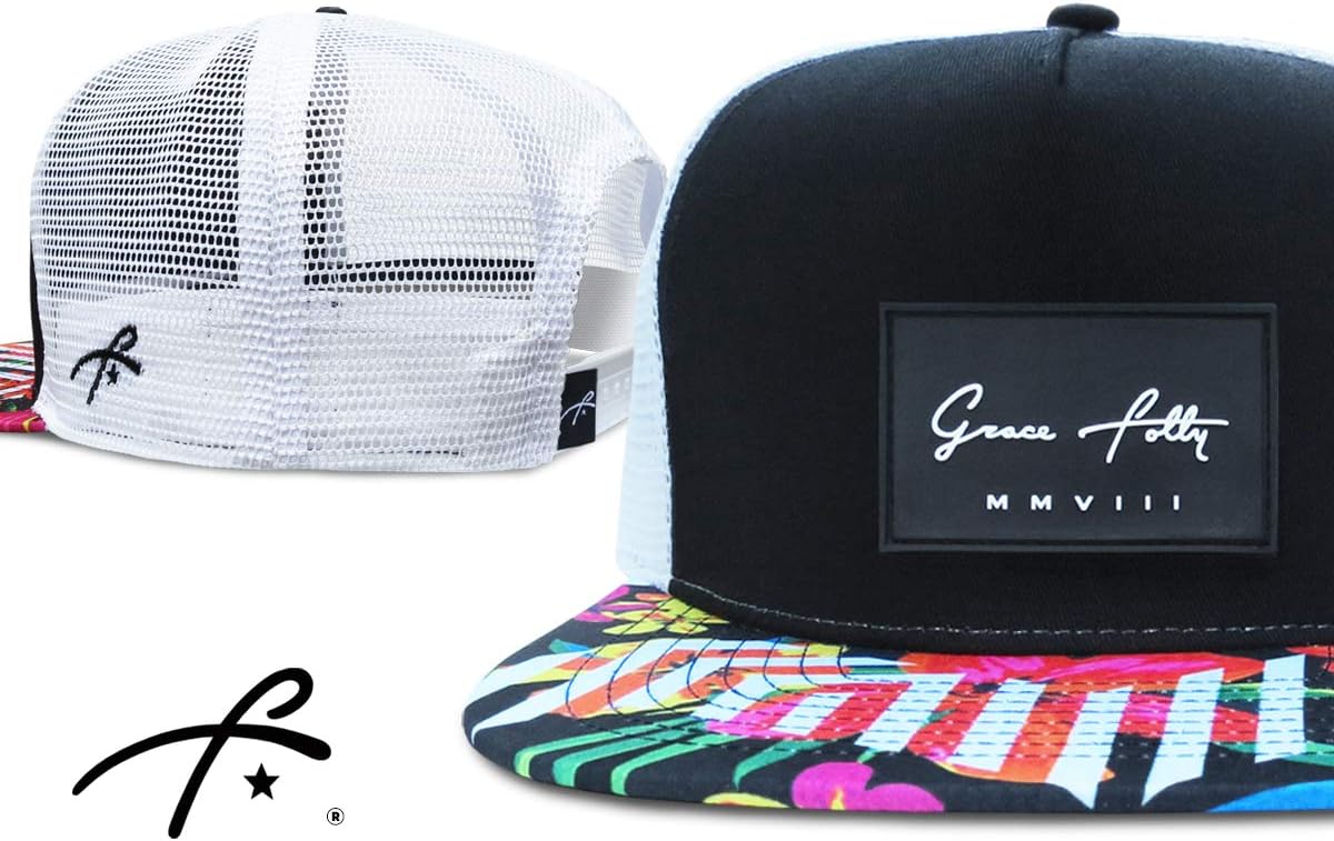 Grace Folly Floral Snapback Trucker Hat – Adjustable Fit, Mesh Back, Flat Bill